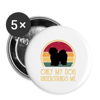 Bolognese Hundeliebhaber Silhouette Vintage Sonnenuntergang - Buttons groß 56 mm (5er Pack) - Weiß - Vorne