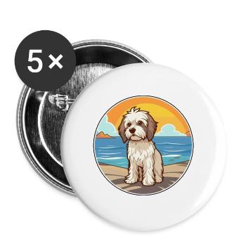 Lowchen Hund Rasse Cartoon Kawaii Clipart Hund Haustier - Buttons groß 56 mm (5er Pack) - Weiß - Vorne