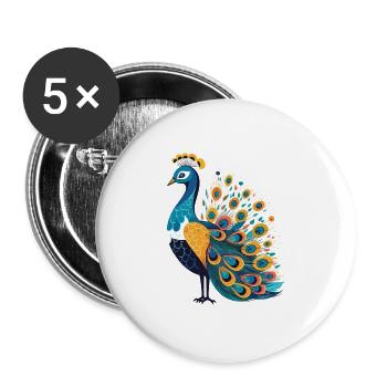 Pfau buntes Aquarell Cartoon Kawaii Tier - Buttons groß 56 mm (5er Pack) - Weiß - Vorne