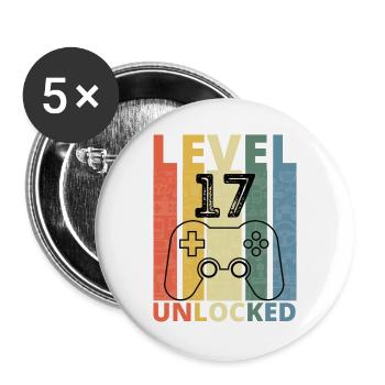 Level 17 Freigeschaltet Lustiger Gamer Geburtstag Siebzehn - Buttons groß 56 mm (5er Pack) - Weiß - Vorne