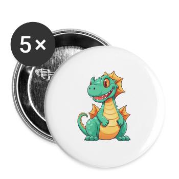 Drache Niedlich Glücklich Kawaii Cartoon Clipart Tier - Buttons groß 56 mm (5er Pack) - Weiß - Vorne