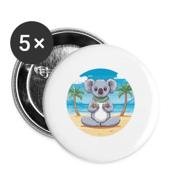 Koala-Karikatur-Yoga-Strand-Sommer-Illustration - Buttons groß 56 mm (5er Pack) - Weiß - Vorne