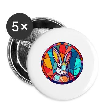 Hasen-Buntglas-Bunt-Cartoon-Kawaii-Tier - Buttons groß 56 mm (5er Pack) - Weiß - Vorne