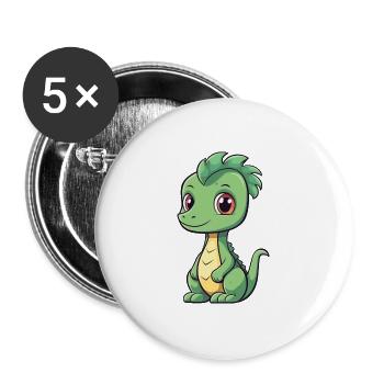 Drache Niedliche Karikatur Kawaii Aquarell Tier Haustier - Buttons groß 56 mm (5er Pack) - Weiß - Vorne