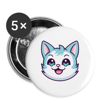 Hantilly Tiffany Katze Cartoon Aquarell Clipart - Buttons groß 56 mm (5er Pack) - Weiß - Vorne