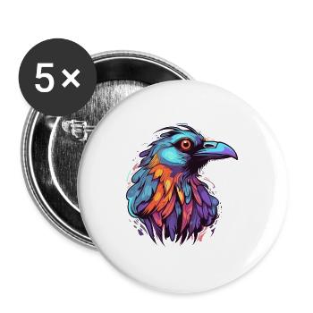 Krähe bunte Aquarell-Karikatur Kawaii-Tier - Buttons groß 56 mm (5er Pack) - Weiß - Vorne