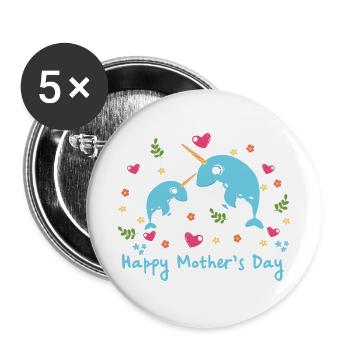 Tiermutter Narwal zum Muttertag - Buttons groß 56 mm (5er Pack) - Weiß - Vorne