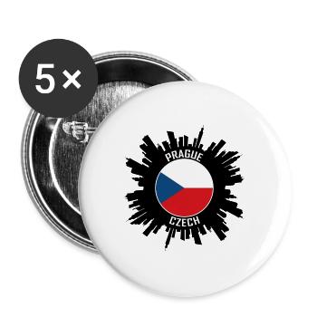 Prag Skyline Tschechische Flagge Reise Souvenir - Buttons groß 56 mm (5er Pack) - Weiß - Vorne