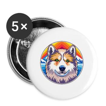 Ainu Hokkaido Hunderasse Cartoon Kawaii Aquarell - Buttons groß 56 mm (5er Pack) - Weiß - Vorne