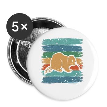 Retro Biber Wildtier Tier Kanada Damm Nagetier - Buttons groß 56 mm (5er Pack) - Weiß - Vorne