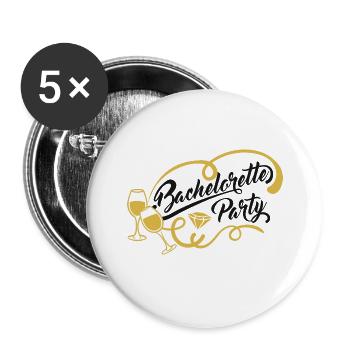 Bachelorette Party - JGA mit Sektgläsern - Buttons groß 56 mm (5er Pack) - Weiß - Vorne