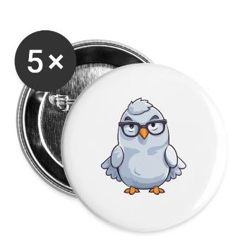 Taube trägt Brille Cartoon Kawaii Illustration - Buttons groß 56 mm (5er Pack) - Weiß - Vorne