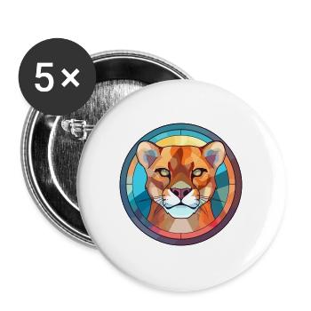 Cougar Buntglas Bunte Karikatur Kawaii Anima - Buttons groß 56 mm (5er Pack) - Weiß - Vorne