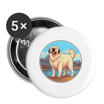 Pyrenäen-Mastiff Hunderasse Cartoon Kawaii Clipart - Buttons groß 56 mm (5er Pack) - Weiß - Vorne