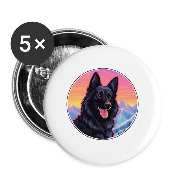 Groenendael Belgischer Schäferhund Rasse Cartoon Kaw - Buttons groß 56 mm (5er Pack) - Weiß - Vorne