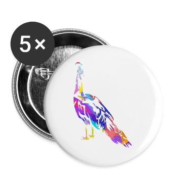 Stolzierender Pfau Federschmuck - Buttons groß 56 mm (5er Pack) - Weiß - Vorne