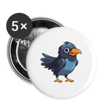 Krähenkarikatur Kawaii Aquarellillustration - Buttons groß 56 mm (5er Pack) - Weiß - Vorne