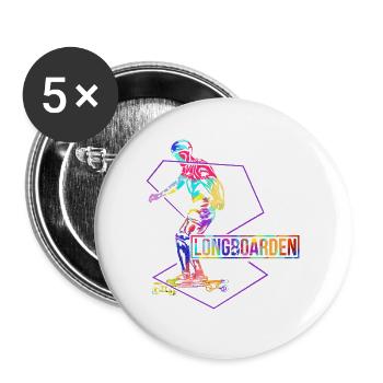 Waghalsiger Longboard Stuntfahrer - Buttons groß 56 mm (5er Pack) - Weiß - Vorne