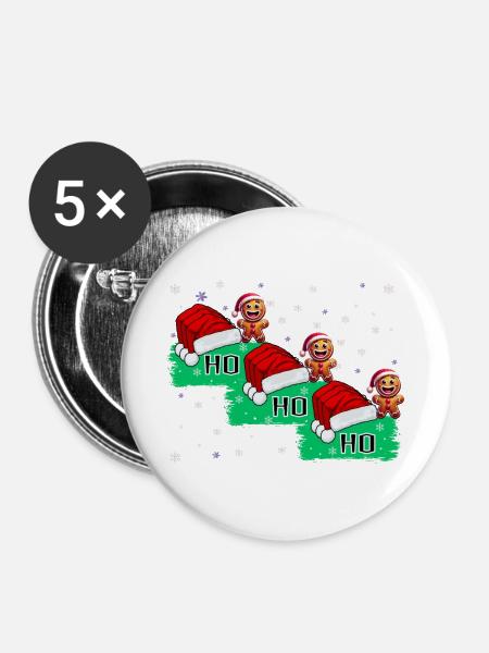 Ho Ho Ho Lebkuchenmännchen - Buttons groß 56 mm (5er Pack) - Weiß