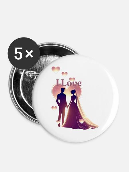 Pärchen - I Love - Buttons groß 56 mm (5er Pack) - Weiß