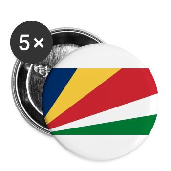 Seychellen – Flaggenwappen, strahlende, bunte Streifen - Buttons groß 56 mm (5er Pack) - Weiß - Vorne