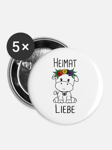 Kuh Heimat Liebe - Buttons groß 56 mm (5er Pack) - Weiß