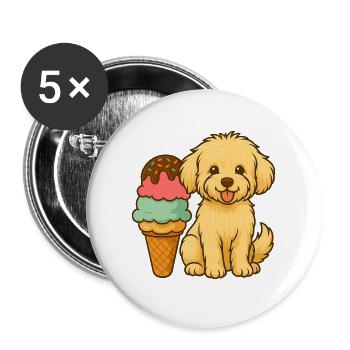 Maltipoo & Eis – Süßes Sommermotiv für Kids - Buttons groß 56 mm (5er Pack) - Weiß - Vorne
