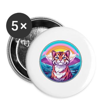Tiger Katze Bunte Karikatur Aquarell Illustration - Buttons groß 56 mm (5er Pack) - Weiß - Vorne