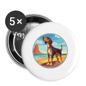 Serbischer dreifarbiger Jagdhund Rasse Cartoon Kawaii - Buttons groß 56 mm (5er Pack) - Weiß - Vorne