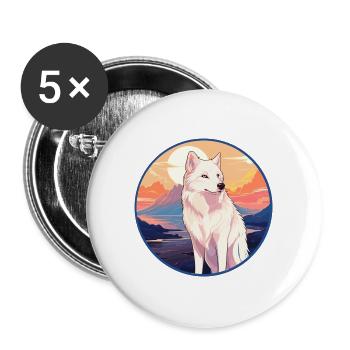 Arktischer Wolf Bunte Aquarell-Karikatur Kawaii Haustier - Buttons groß 56 mm (5er Pack) - Weiß - Vorne