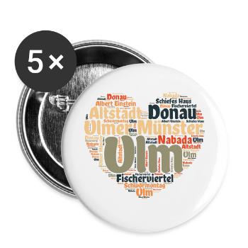 Ulm Donau Herz - Buttons groß 56 mm (5er Pack) - Weiß - Vorne