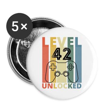 Level 42 Freigeschaltet Lustiger Gamer Geburtstag Zweiundvierzig - Buttons groß 56 mm (5er Pack) - Weiß - Vorne