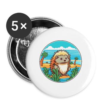 Igel Aquarell Karikatur Kawaii Clipart Tier - Buttons groß 56 mm (5er Pack) - Weiß - Vorne