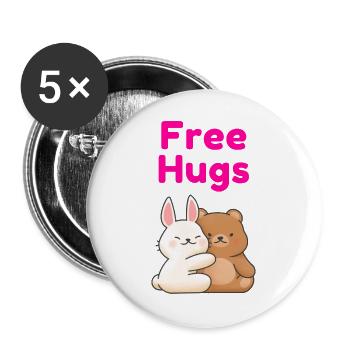Free Hugs - Buttons groß 56 mm (5er Pack) - Weiß - Vorne