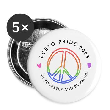 lgbtq Pride 2023 Peace Heart - Buttons groß 56 mm (5er Pack) - Weiß - Vorne