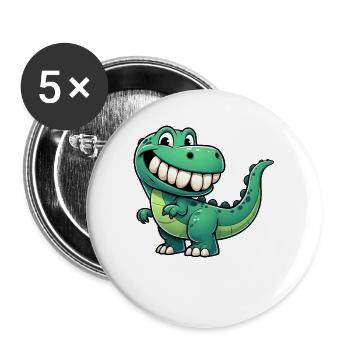 Süßer T-Rex Cartoon schüchtern grinsend - Buttons groß 56 mm (5er Pack) - Weiß - Vorne