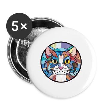 Manx-Katze-Rasse Bunte Aquarell-Illustration - Buttons groß 56 mm (5er Pack) - Weiß - Vorne