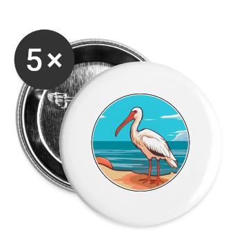 Ibis Aquarell Cartoon Kawaii Clipart Tier - Buttons groß 56 mm (5er Pack) - Weiß - Vorne