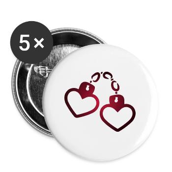 Handschelle Herz - Buttons groß 56 mm (5er Pack) - Weiß - Vorne