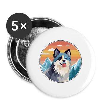 Skandinavische Hunderasse Cartoon Kawaii Aquarell - Buttons groß 56 mm (5er Pack) - Weiß - Vorne