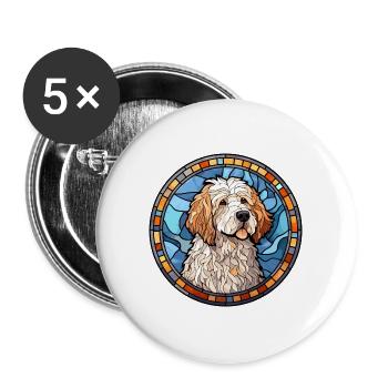 Deutsche Sheeppoodle Hunderasse Buntglas Colorfu - Buttons groß 56 mm (5er Pack) - Weiß - Vorne