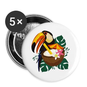 Tropischer Toucan mit Sonne - Sommer Design - Buttons groß 56 mm (5er Pack) - Weiß - Vorne
