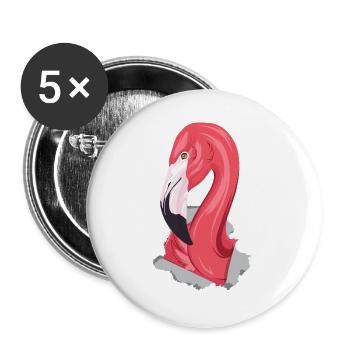Flamingo Porträt - Rosa Flamingo Illustration - Buttons groß 56 mm (5er Pack) - Weiß - Vorne
