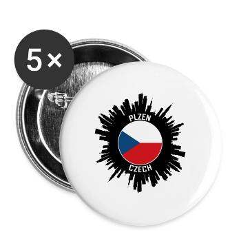Pilsen Skyline Tschechische Flagge Reise-Souvenir - Buttons groß 56 mm (5er Pack) - Weiß - Vorne