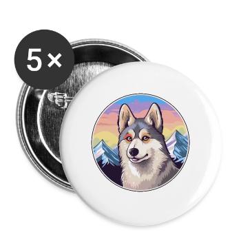 Alaskan Klee Kai Hunderasse Cartoon Kawaii Watercol - Buttons groß 56 mm (5er Pack) - Weiß - Vorne