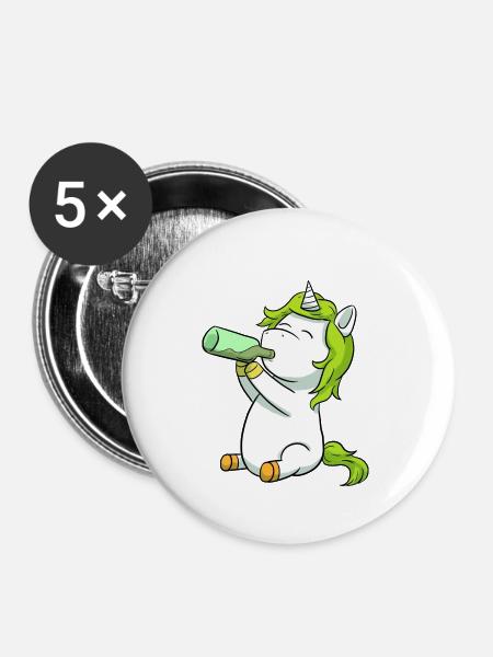 Einhorn Alkohol Alk - Buttons groß 56 mm (5er Pack) - Weiß