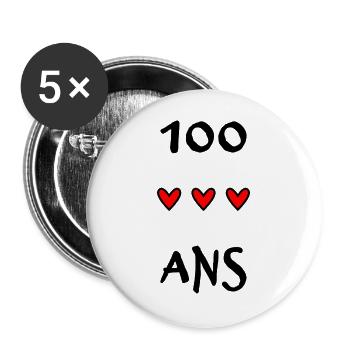 100. 100 JAHRE. 100-JÄHRIGES JUBILÄUM. 100. GEBURTSTAG - Buttons groß 56 mm (5er Pack) - Weiß - Vorne
