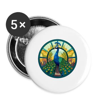 Pfau Buntglas Bunte Karikatur Kawaii Anim - Buttons groß 56 mm (5er Pack) - Weiß - Vorne