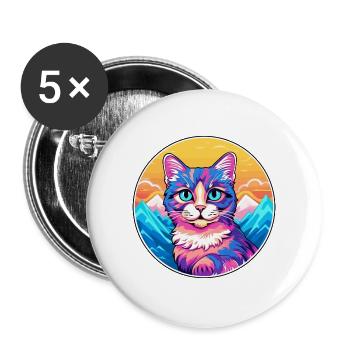 Manx-Katze Bunte Cartoon-Aquarell-Illustration - Buttons groß 56 mm (5er Pack) - Weiß - Vorne