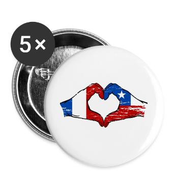 Frankreich Chile Flagge Hände Herzform used - Buttons groß 56 mm (5er Pack) - Weiß - Vorne